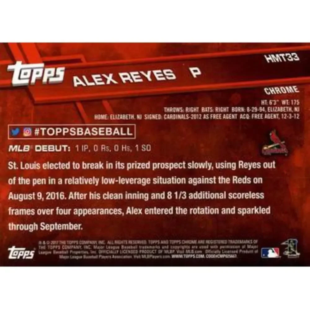 2017 Topps Chrome Update Alex ReyesÂ RD HMT33 St. Louis Cardinals